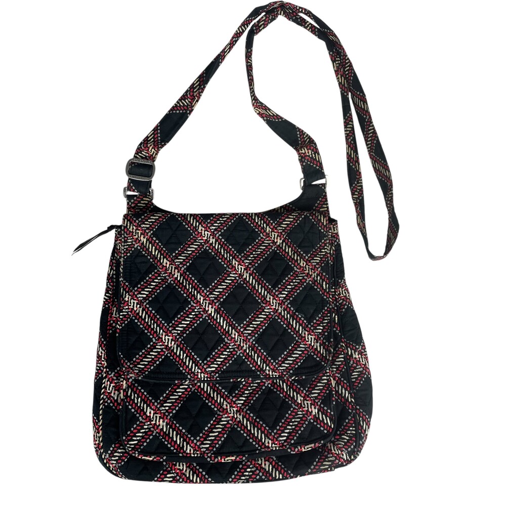 Vera Bradley Black Crossbody with Red and Cream Plaid Pattern
